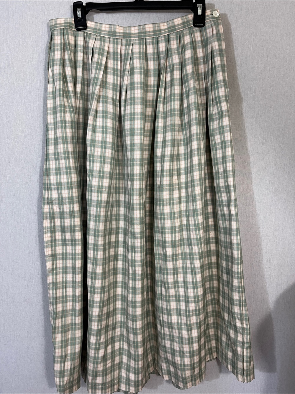 Plaid Long A-Line Skirt in Sage and Cream